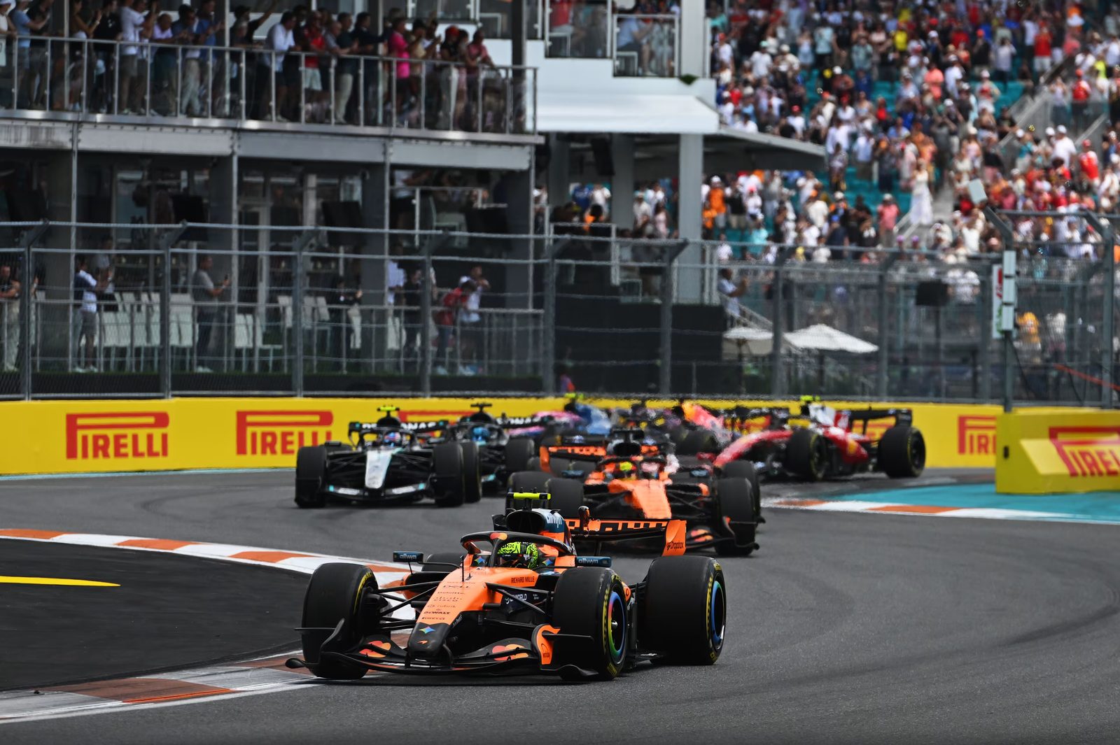 Formula 1 race start with the grid accelerating away